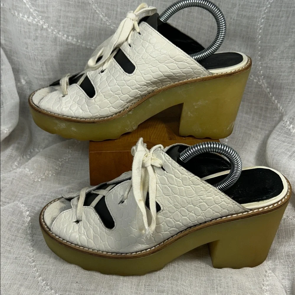 TBA To Be Announced leather lace up heeled sandals